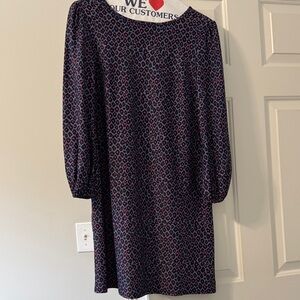 Jude Connally Sm. Blue and Red Print a-line L/S Dress, small- Exc.Cond.